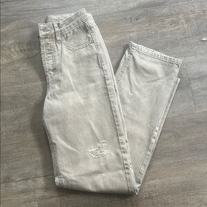 High-Rise Tan Distressed Jeans